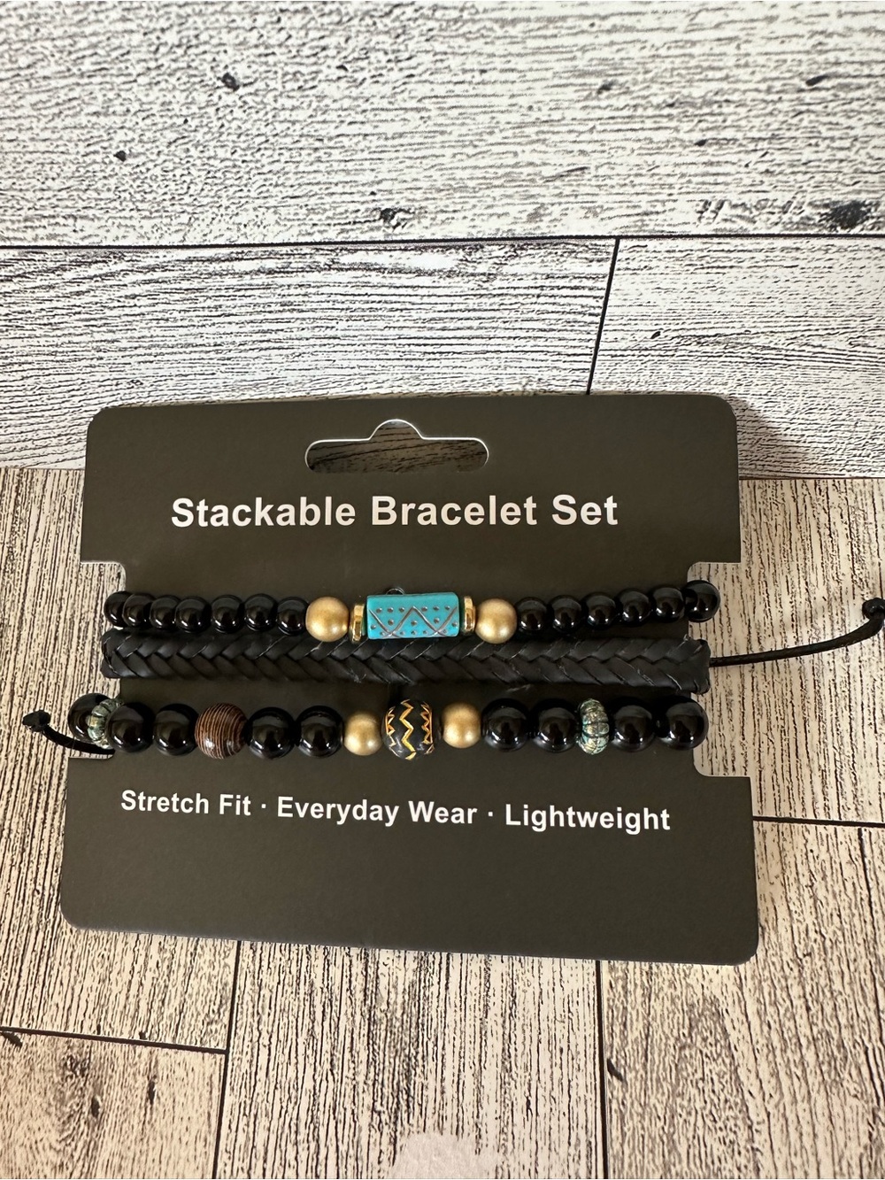 Stackable Bracelet Set with Turquoise Accent